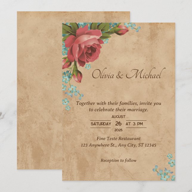 Hochzeitskunst für Vintages Papier Einladung (Vorne/Hinten)