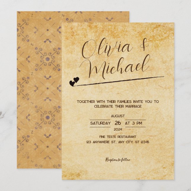 Hochzeitskunst für Vintages Papier Einladung (Vorne/Hinten)