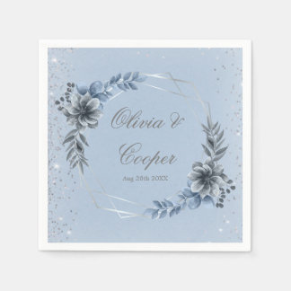 Hochzeitskunst in Blau und Silver Geometric Floral Serviette