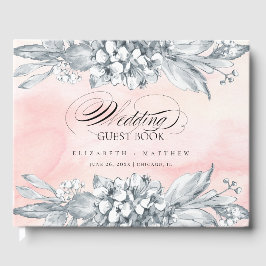 Hochzeitskunst mit gezeichneten Blume Rosa Wasserf Gästebuch