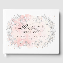 Hochzeitskunst mit gezeichneten Blume Rosa Wasserf Gästebuch