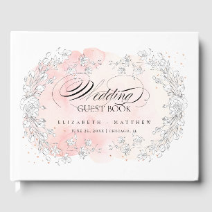 Hochzeitskunst mit gezeichneten Blume Rosa Wasserf Gästebuch