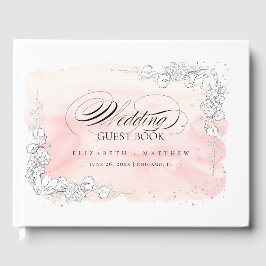 Hochzeitskunst mit gezeichneten Blume Rosa Wasserf Gästebuch