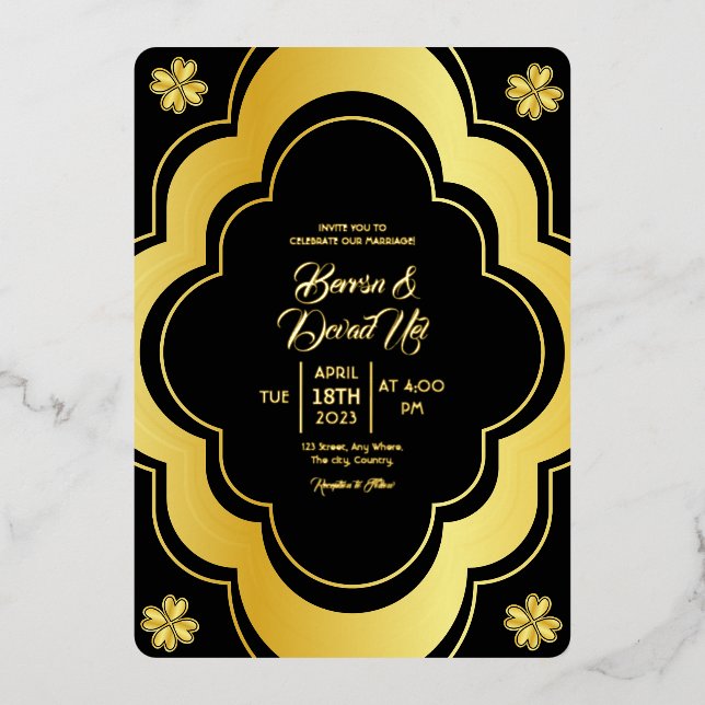 Hochzeitskunstkarte und klassische Gold Foil Desig Folieneinladung (Vorderseite)