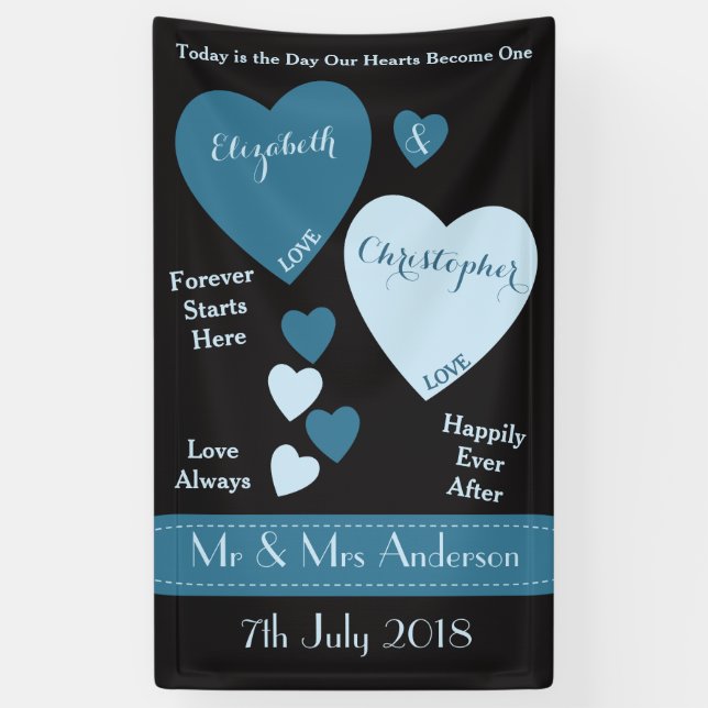 Hochzeitskuppel Blau und Schwarz mit Liebe Herz Banner (Vertikal)