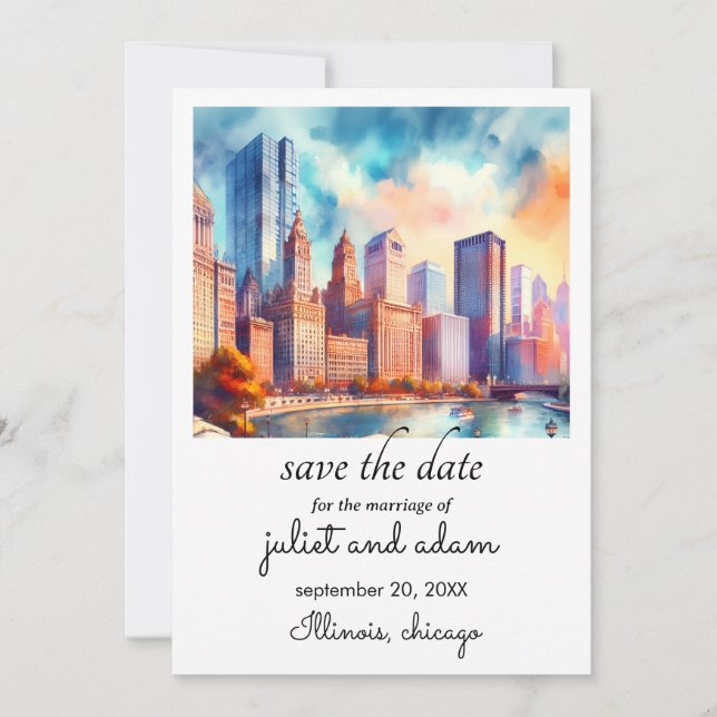 Hochzeitskyline für Blauschimmelpilze Save the Dat Einladung (Vorderseite)