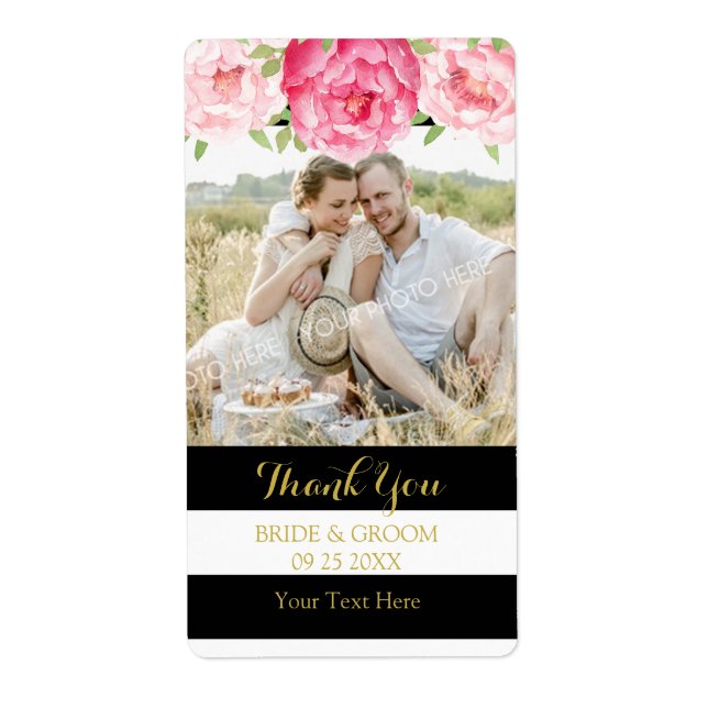 Hochzeitslabel "Black Stripe Watercolor Floral Fot (Vorne)