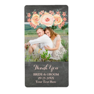 Hochzeitslabel "Chalkboard Peach Floral Foto"