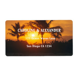 Hochzeitslabel des modernen Sunset Ocean Tropical 