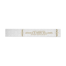 Hochzeitslabel Gold Lace mit weißen Damasken