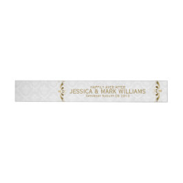 Hochzeitslabel Gold Lace mit weißen Damasken Rundum-Adressaufkleber