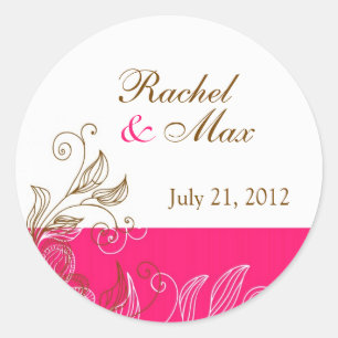 Hochzeitslabel in Pink und Braun Runder Aufkleber