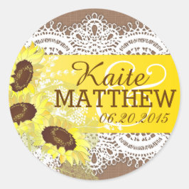 Hochzeitslabel Sonnenblumenspitze Runder Aufkleber