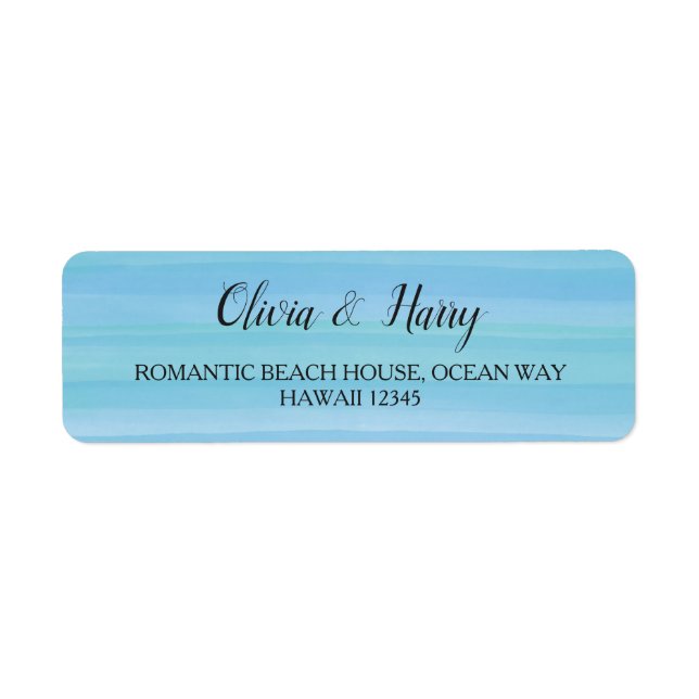 Hochzeitslabel "Watercolor Ocean Blue Nautical Bea (Vorne)
