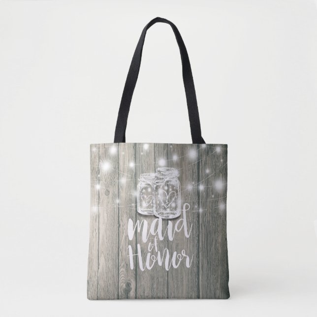 Hochzeitslampen Trauzeugin Wood Mason Jar String L Tasche (Vorderseite)