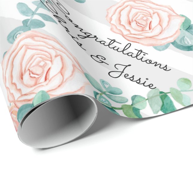 Hochzeitsland Rose Glückwünsche - Namen hinzufügen Geschenkpapier (Rolleneckpunkt)