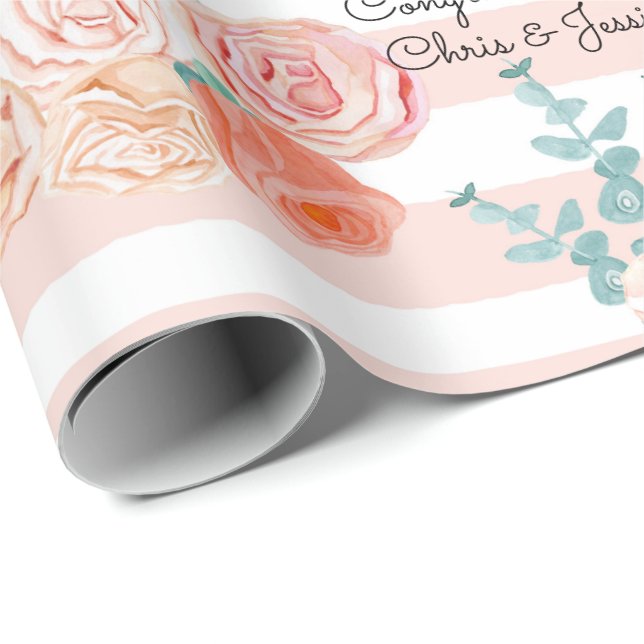 Hochzeitsland Rose Glückwünsche - Namen hinzufügen Geschenkpapier (Rolleneckpunkt)