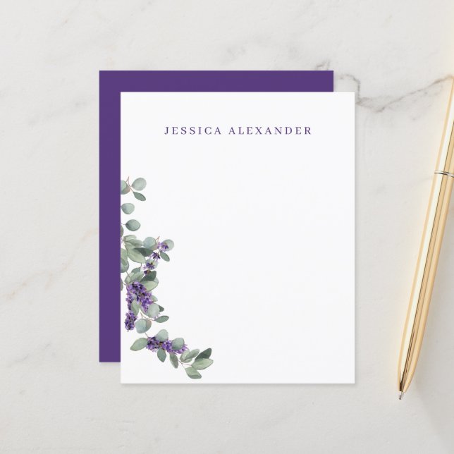 Hochzeitslavender Foliage Personalisiert Stationer (Vorderseite/Rückseite Beispiel)