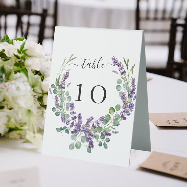 Hochzeitslavenderflorale Eukalyptuskarte Tischaufsteller (Von Creator hochgeladen)