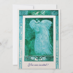 Hochzeitsliebe Pfau Monogramm Aquablau Weiß Einladung