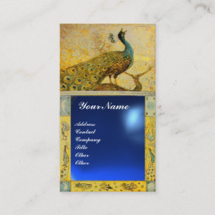 Hochzeitsliebe Pfau Monogramm gelb blau Saphir Visitenkarte