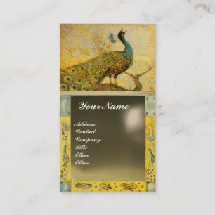 Hochzeitsliebe Pfau Monogramm gelb grau Achat Visitenkarte