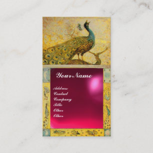 Hochzeitsliebe Pfau Monogramm gelb pink rot Rubin Visitenkarte