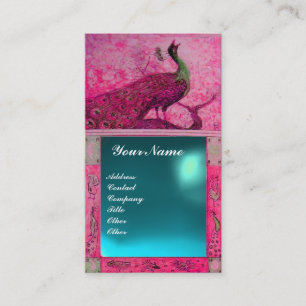 Hochzeitsliebe Pfau Monogramm rosa blau aquamarin Visitenkarte