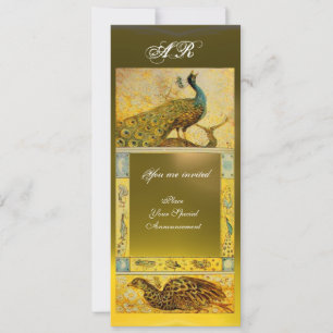 Hochzeitsliebe Pfauen-Monogramm ,braun grün gelb Einladung