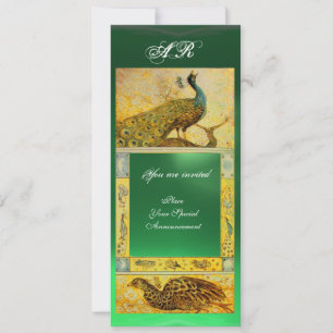 Hochzeitsliebe Pfauen Monogramm, braun grün gelb Einladung