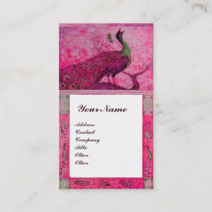 Hochzeitsliebe Pfauen Monogramm Rosa Fuchsie Weiß Visitenkarte
