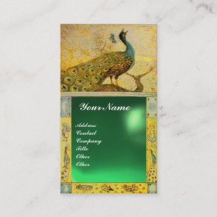 Hochzeitsliebes-Pfauen-Monogramm gelb-grüner Jade Visitenkarte