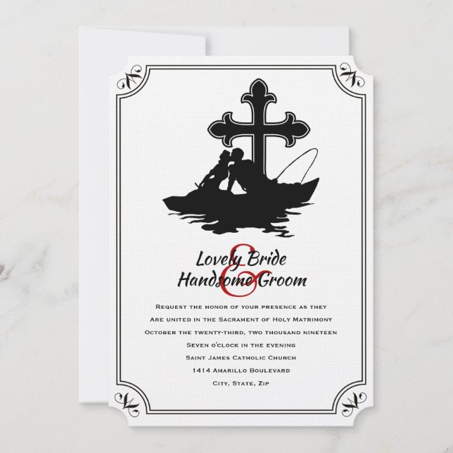Hochzeitsliebhaber beim katholischen Kreuz Einladung (Vorderseite)