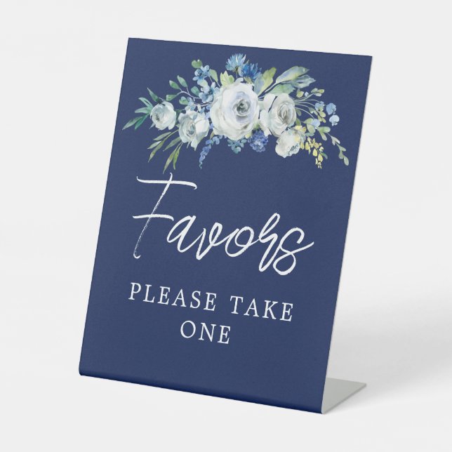 Hochzeitsliebhaber von Navy Blue White Floral Sockelschild (Vorderseite)