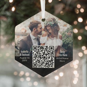 Hochzeitslied QR-Code & Foto Frischvermählte Hexag Ornament Aus Glas