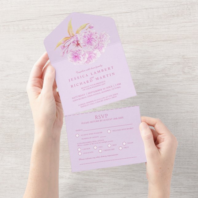 Hochzeitslila Blüte Aquarell Foto UAWG All In One Einladung (Abreißen)