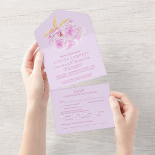 Hochzeitslila Blüte Aquarell Foto UAWG All In One Einladung
