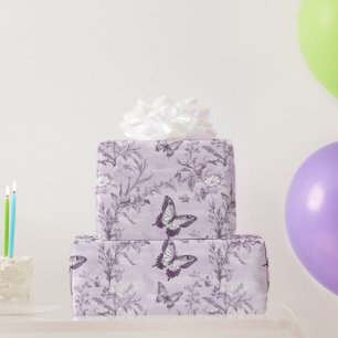 Hochzeitslila Schmetterlinge auf lila Hintergrund Geschenkpapier
