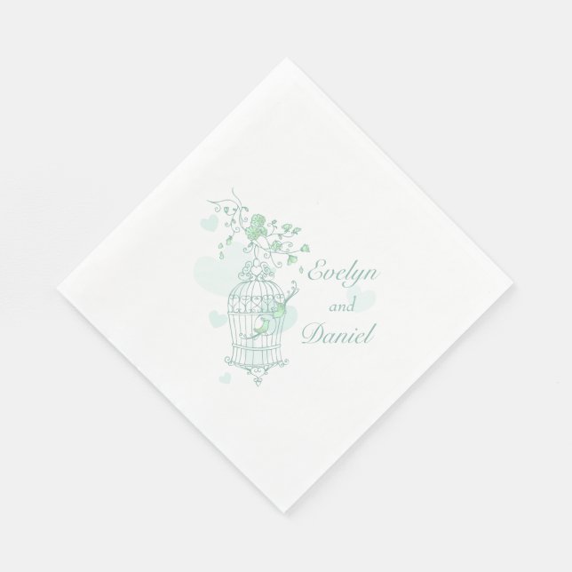Hochzeitslittchen lieben Vögel, grünes Mittagessen Serviette (Ecke)