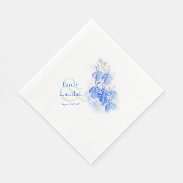 Hochzeitslobelia blaue Aquarelltafeln Serviette (Ecke)