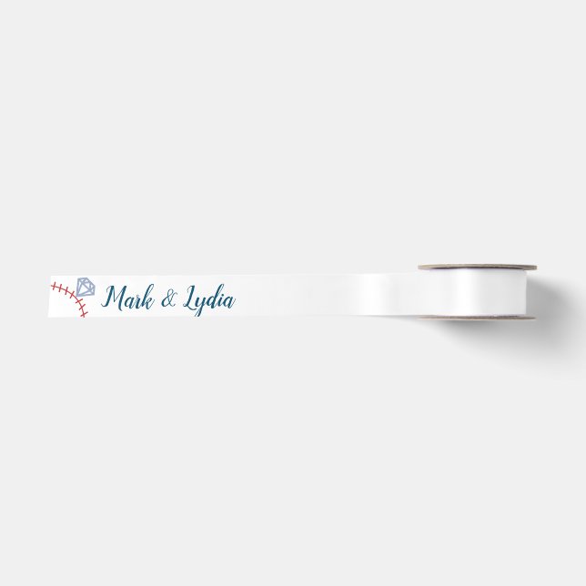 Hochzeitslogo für Baseballring Satinband (Vorderseite)
