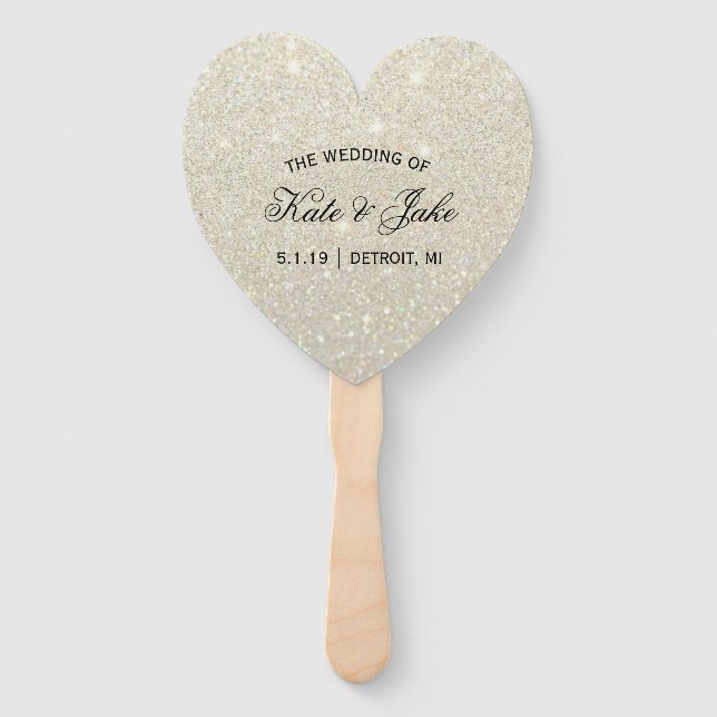 Hochzeitslüfter - Fab des White Gold Glitzer Fächer (Vorderseite)