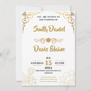 Hochzeitsluxuriöse Vintage Weiß und Gold Einladung
