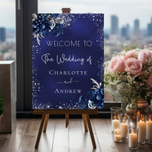 Hochzeitsmarineblau, silberner Glitzer Blume willk