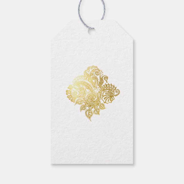 Hochzeitsmarke für Glitzer mit Blumengold Geschenkanhänger (Rückseite)