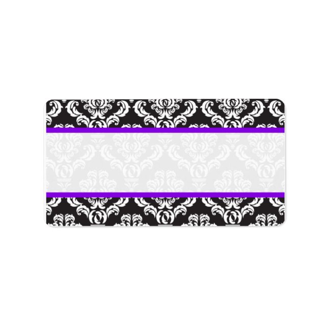 Hochzeitsmarken Damask Lila Adressaufkleber (Vorne)