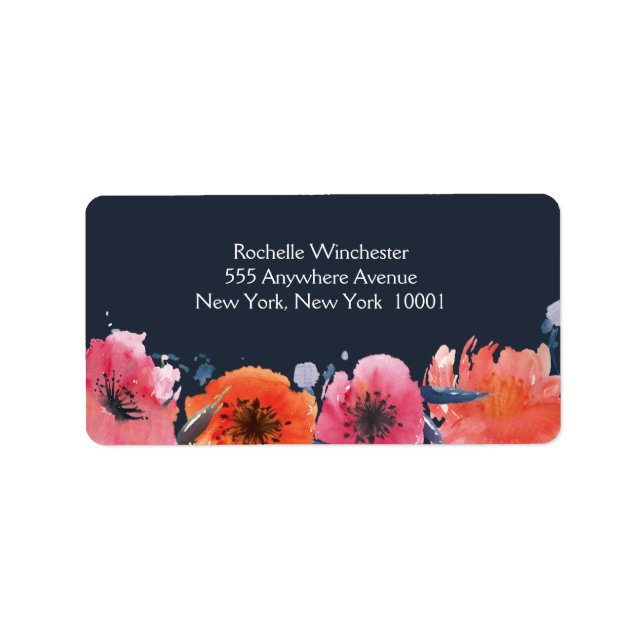 Hochzeitsmarken für Navy-Wasserfarben-Flora Adressaufkleber (Vorne)