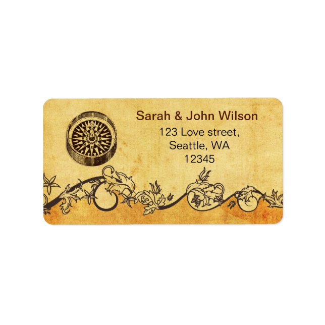 Hochzeitsmarken für rustikale Compass Adressaufkleber (Vorne)