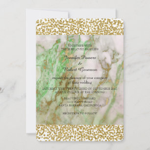 Hochzeitsmarmor Mint Green Golden Confetti Einladung