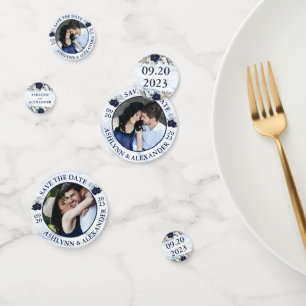 Hochzeitsmarmormor-Foto SAVE THE DATE Konfetti